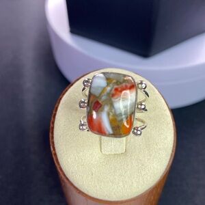 Spiny Oyster Rhodium Sterling Silver Ring Sz 7.5